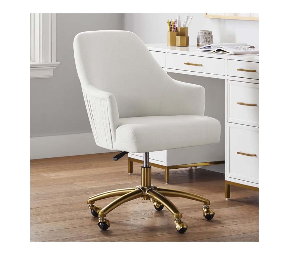 Shop Chenille Plain Weave Washed Ivory Pleated Desk Chair online