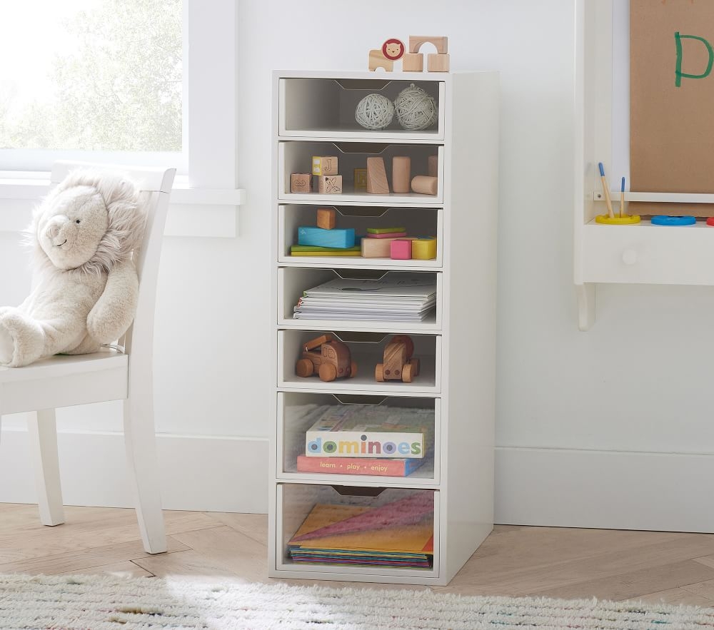 Shop Wood Acrylic Playroom Storage Tower online Pottery Barn